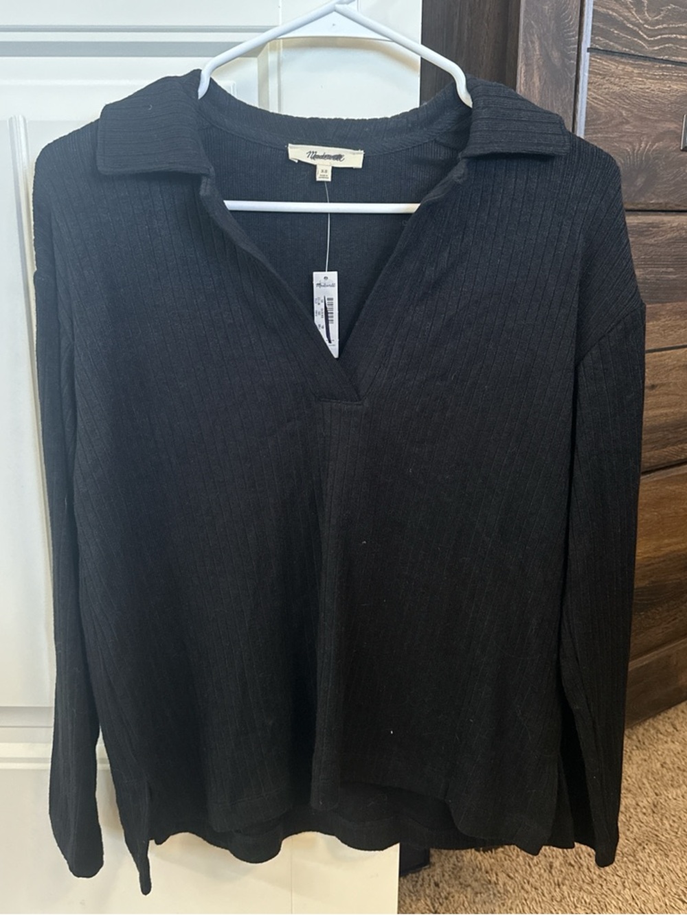 Madewell Black Ribbed V-Neck Sweater